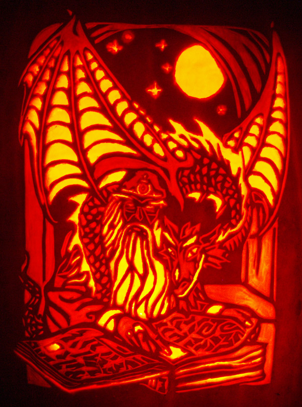 Pumpkin Carving: Wizard and Dragon Familiar - Joseph